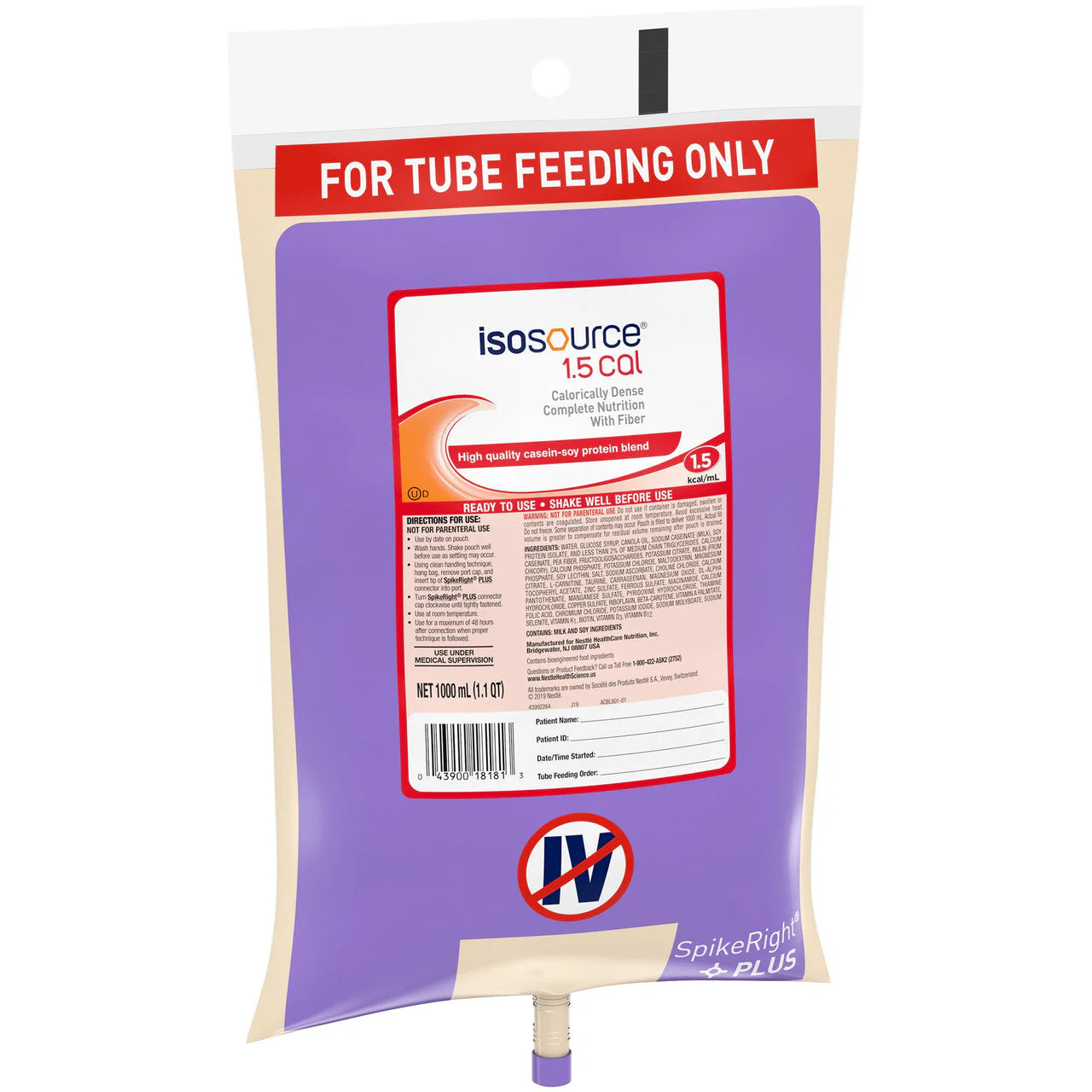 Isosource Tube Feeding Formula 1.5 Cal Unflavored Liquid 1000 mL Ready to Hang Prefilled Container - Image 2